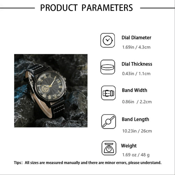 Men's Alloy And Imitation Leather Wings Bracelet Set With Round Dial Quartz Watch Simple Sports Style