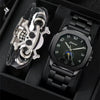 Men's Alloy And Pu Band Digital Quartz Watch With Skull Head Design And Round Dial