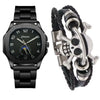 Men's Alloy And Pu Band Digital Quartz Watch With Skull Head Design And Round Dial