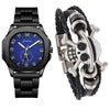 Men's Alloy And Pu Band Digital Quartz Watch With Skull Head Design And Round Dial