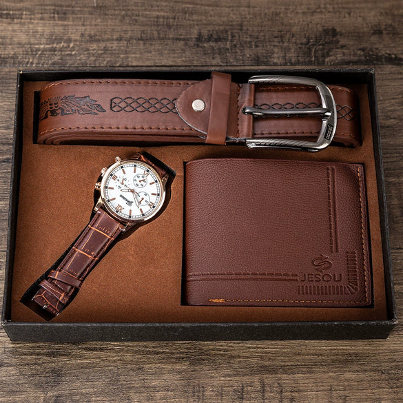 Men's Alloy And Pu Gift Suit With Round Dial Spiral Crown Pin Buckle Ordinary Mirror And Leisure Style