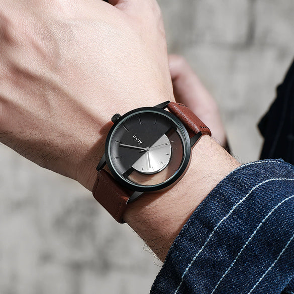 Men's Alloy And Pu Watch With Hollow Design And Round Shape