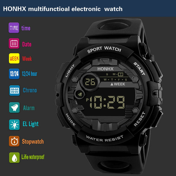 Men's Alloy And Rubber Electronic Sports Watch With Round Dial
