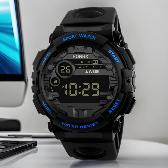 Men's Alloy And Rubber Electronic Sports Watch With Round Dial