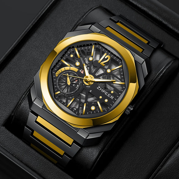Men's Alloy And Stainless Steel Band Round Dial Sports Mechanical Quartz Watch