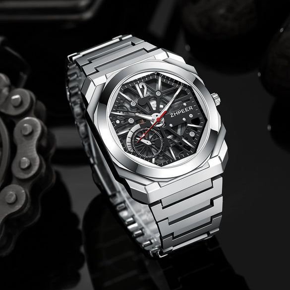 Men's Alloy And Stainless Steel Band Round Dial Sports Mechanical Quartz Watch