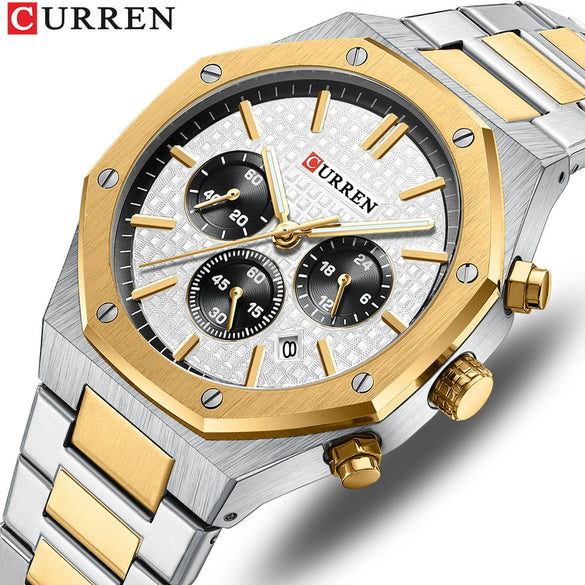 Men's Alloy And Stainless Steel Business Round Dial Quartz Chronograph Watch With Printed Logo