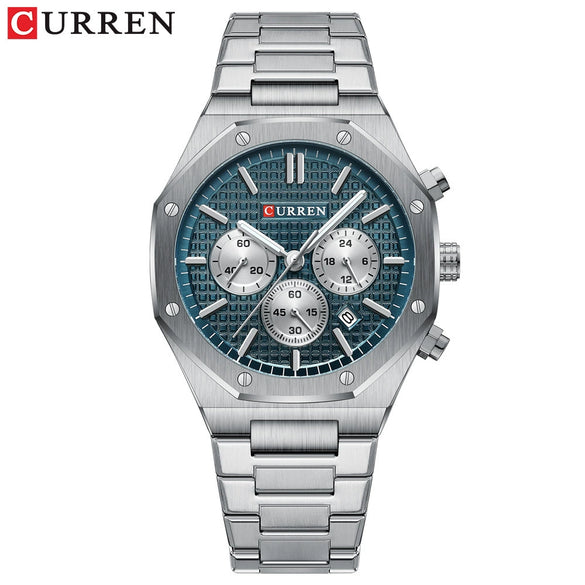 Men's Alloy And Stainless Steel Business Round Dial Quartz Chronograph Watch With Printed Logo