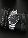 Men's Alloy And Stainless Steel Business Style Round Dial Quartz Wrist Watch With Horseshoe Buckle