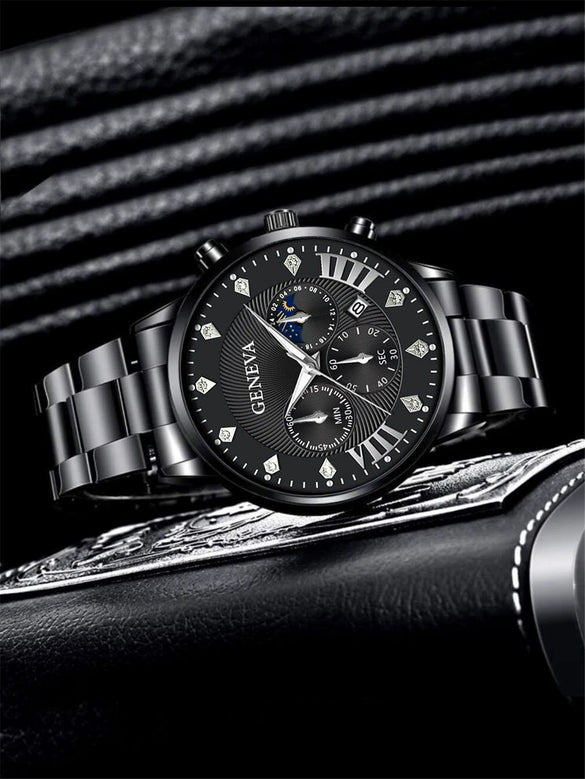 Men's Alloy And Stainless Steel Business Style Round Dial Quartz Wrist Watch With Horseshoe Buckle