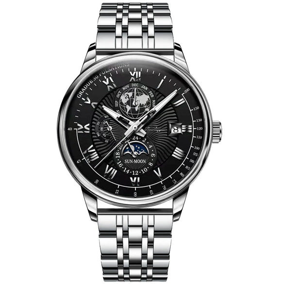 Men's Alloy And Stainless Steel Waterproof Luminous Ultrathin Quartz Watch With Round Dial And Spiral Crown