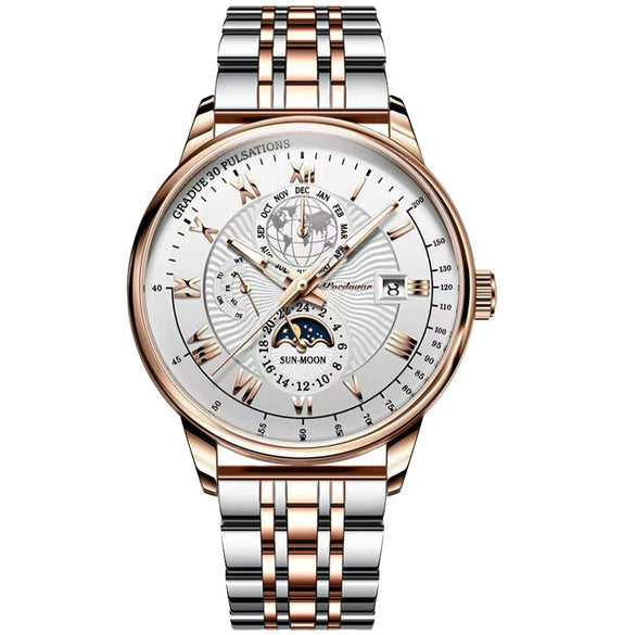 Men's Alloy And Stainless Steel Waterproof Luminous Ultrathin Quartz Watch With Round Dial And Spiral Crown