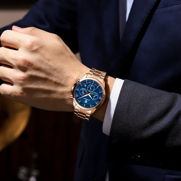 Men's Alloy And Stainless Steel Waterproof Multifunctional Quartz Sports Watch With Round Dial And Single Folding Buckle