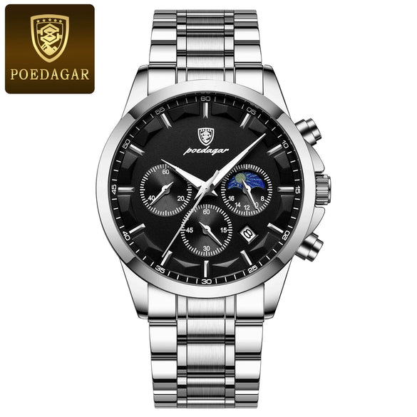 Men's Alloy And Stainless Steel Waterproof Multifunctional Quartz Sports Watch With Round Dial And Single Folding Buckle