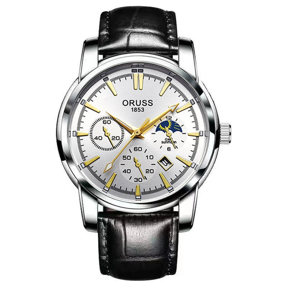 Men's Alloy And Stainless Steel Waterproof Quartz And Automatic Movement Round Dial Luminous Watch With Onion Crown And Bilateral Button Clasp