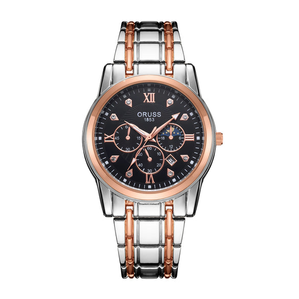 Men's Alloy And Stainless Steel Waterproof Quartz And Automatic Movement Round Dial Luminous Watch With Onion Crown And Bilateral Button Clasp