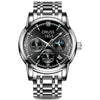 Men's Alloy And Stainless Steel Waterproof Quartz And Automatic Movement Round Dial Luminous Watch With Onion Crown And Bilateral Button Clasp