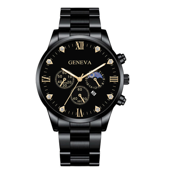 Men's Alloy Band Business Style Round Dial Quartz Watch With Sun Moon And Stars And Roman Numerals