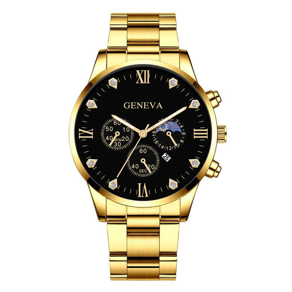 Men's Alloy Band Business Style Round Dial Quartz Watch With Sun Moon And Stars And Roman Numerals