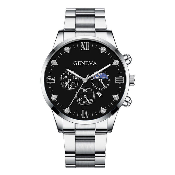 Men's Alloy Band Business Style Round Dial Quartz Watch With Sun Moon And Stars And Roman Numerals