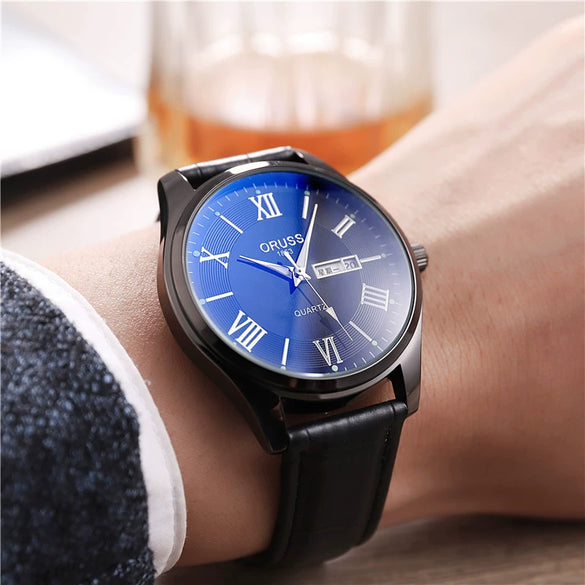 Men's Alloy Band Quartz Watch Business Luminous Double Calendar Casual Round Dial Watch