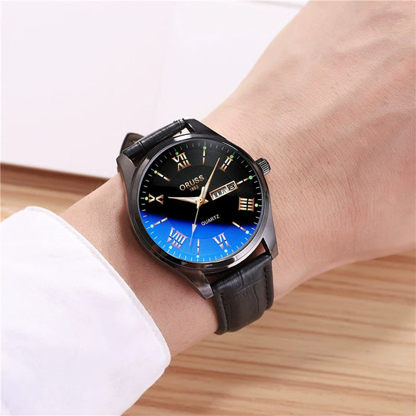Men's Alloy Band Quartz Watch Business Luminous Double Calendar Casual Round Dial Watch