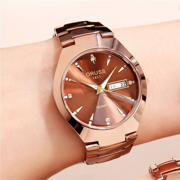 Men's Alloy Band Quartz Watch Business Luminous Double Calendar Casual Round Dial Watch