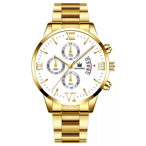Men's Alloy Band Quartz Watch With Round Dial And Horseshoe Buckle Simple Roman Scale Fashionable And