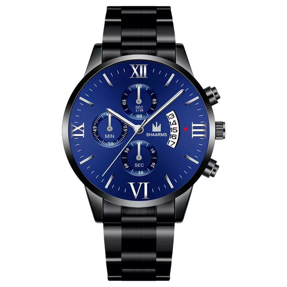 Men's Alloy Band Quartz Watch With Round Dial And Horseshoe Buckle Simple Roman Scale Fashionable And