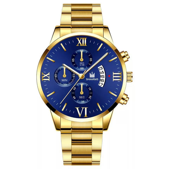 Men's Alloy Band Quartz Watch With Round Dial And Horseshoe Buckle Simple Roman Scale Fashionable And