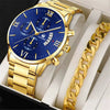 Men's Alloy Band Quartz Watch With Round Dial And Horseshoe Buckle Simple Roman Scale Fashionable And