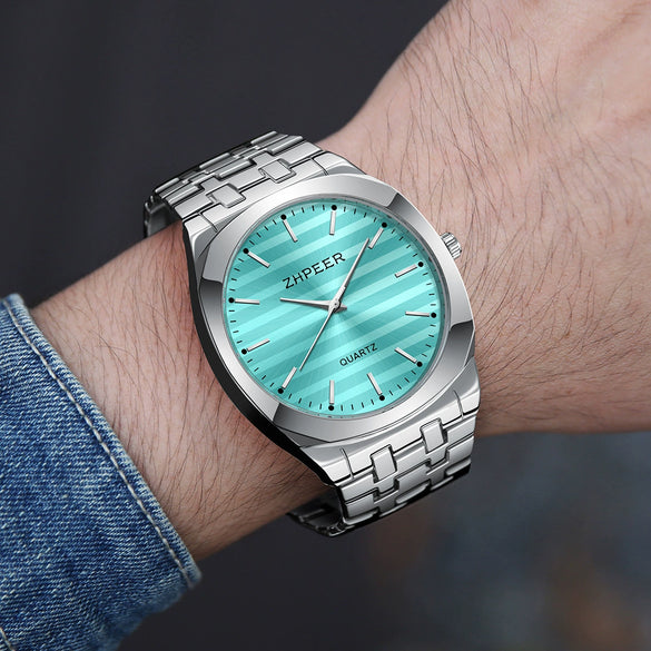 Men's Alloy Band Square Dial Quartz Watch Business Casual Fashion Style