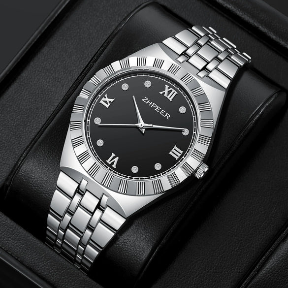 Men's Alloy Band Watch Diamondencrusted Casual Style