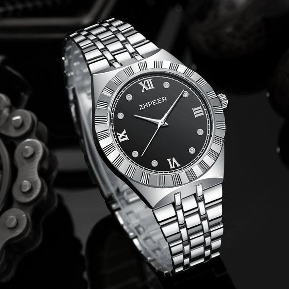 Men's Alloy Band Watch Diamondencrusted Casual Style