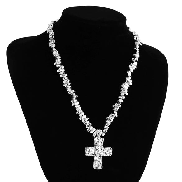 Men's Alloy Beaded Handmade Geometric Cross Shaped Pendant Necklace