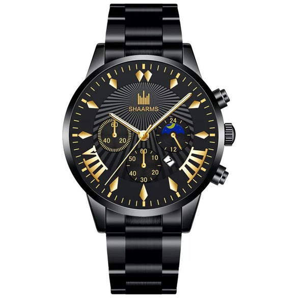 Men's Alloy Belt Casual Nonmechanical Calendar Watch With Round Dial And Printed Logo