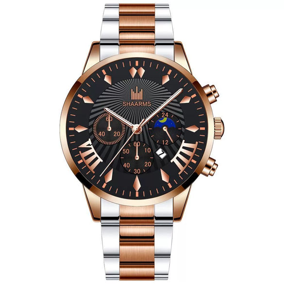 Men's Alloy Belt Casual Nonmechanical Calendar Watch With Round Dial And Printed Logo