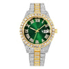 Men's Alloy Belt Quartz Watch Hiphop Business Style Round Dial With Calendar And Full Diamond Design