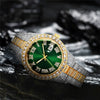 Men's Alloy Belt Quartz Watch Hiphop Business Style Round Dial With Calendar And Full Diamond Design