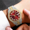 Men's Alloy Belt Quartz Watch Hiphop Business Style Round Dial With Calendar And Full Diamond Design