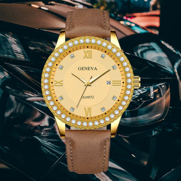 Men's Alloy Belt Quartz Watch With Round Dial And Business Style