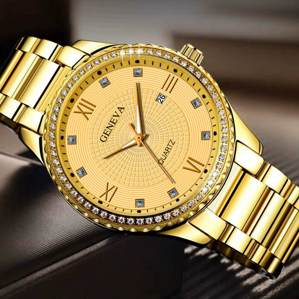 Men's Alloy Belt Quartz Watch With Round Dial And Business Style