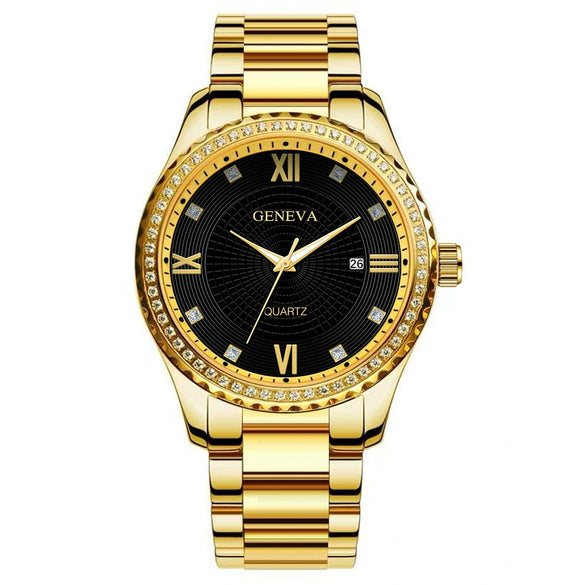 Men's Alloy Belt Quartz Watch With Round Dial And Business Style