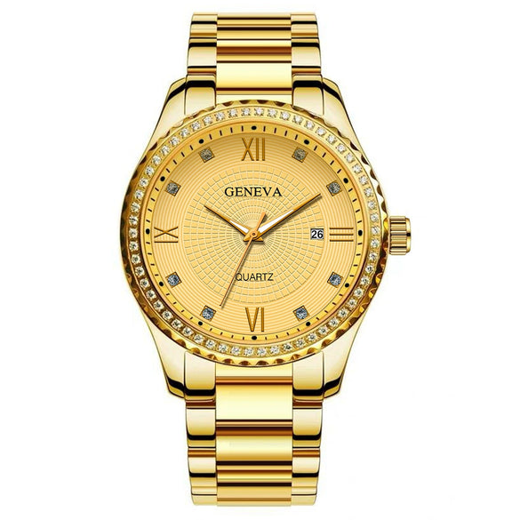 Men's Alloy Belt Quartz Watch With Round Dial And Business Style