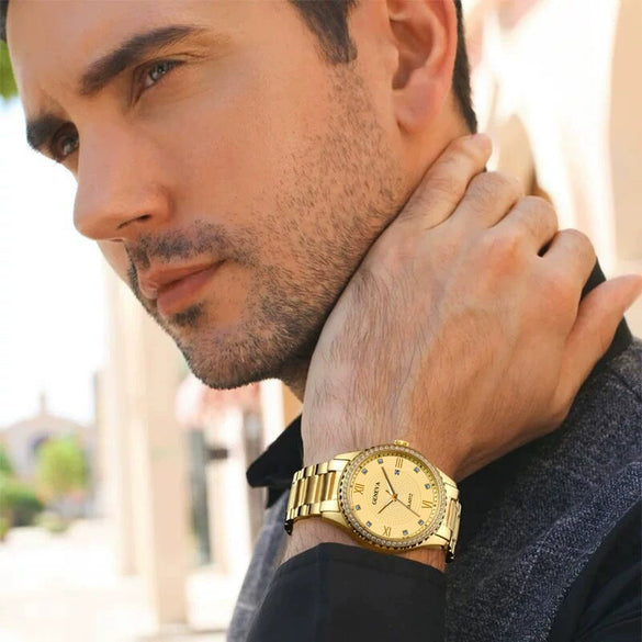 Men's Alloy Belt Quartz Watch With Round Dial And Business Style