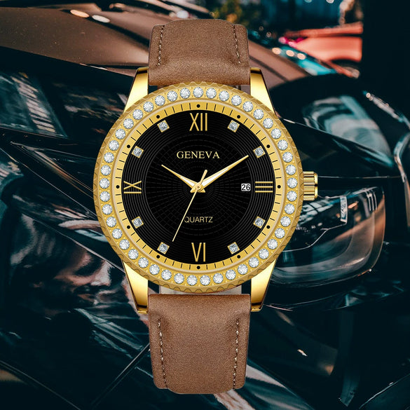 Men's Alloy Belt Quartz Watch With Round Dial And Business Style