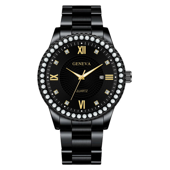 Men's Alloy Belt Quartz Watch With Round Dial And Business Style