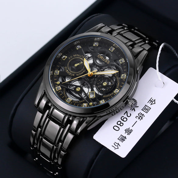 Men's Alloy Business Style Round Dial Quartz Movement Waterproof Luminous Watch