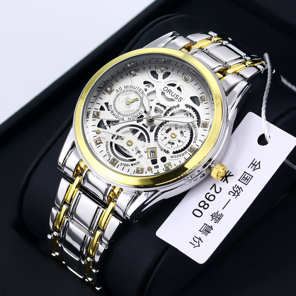 Men's Alloy Business Style Round Dial Quartz Movement Waterproof Luminous Watch