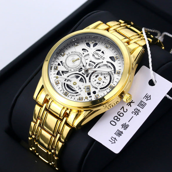 Men's Alloy Business Style Round Dial Quartz Movement Waterproof Luminous Watch